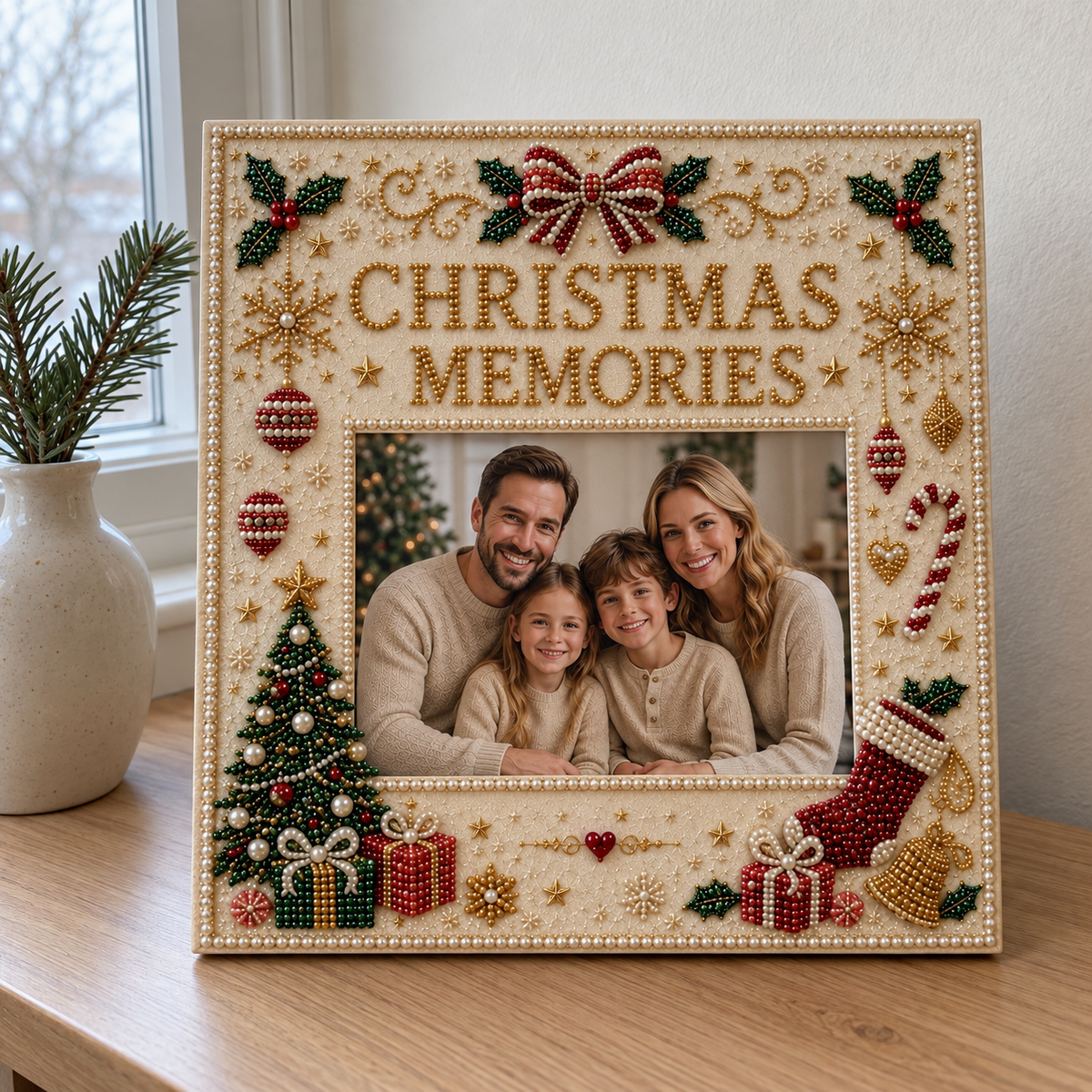 🎄❤️ DIY Christmas Pearl Art Photo Frame – Create Memories Together-1
