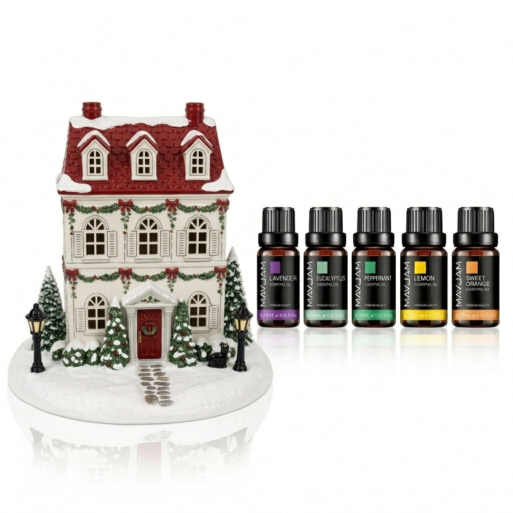 ๐ Christmas House Aroma Diffuser โ Gentle Mist & Glowing Windows