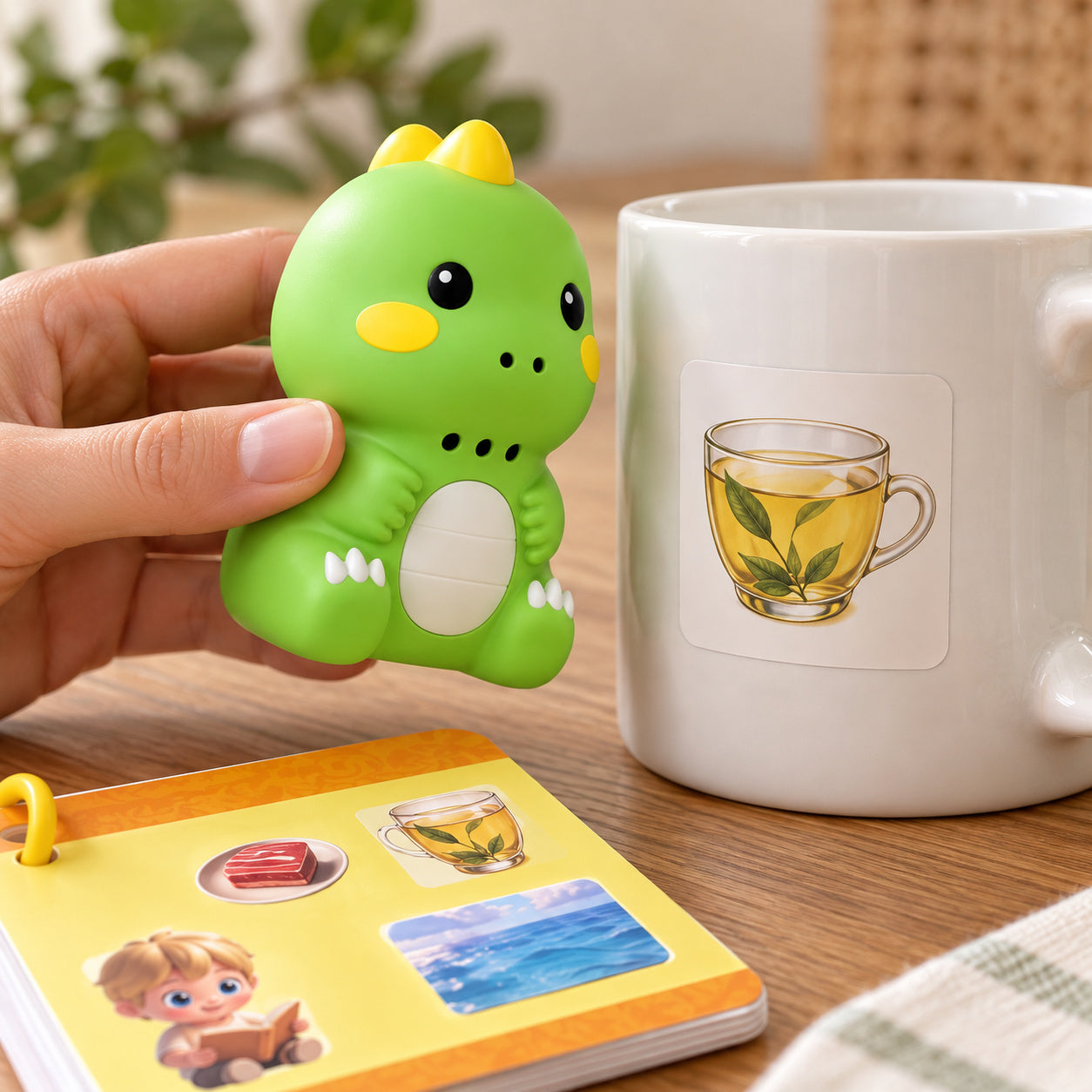 Dinosaur held close to the cup picture sticker