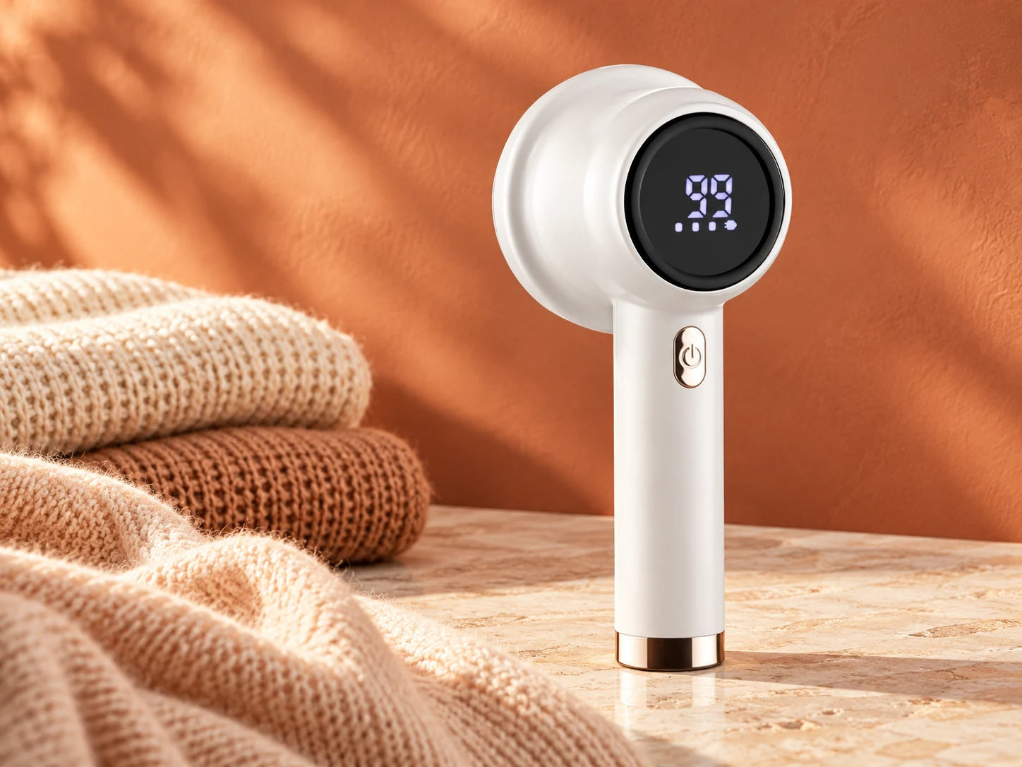 White Digital Pro fabric shaver with a round digital display