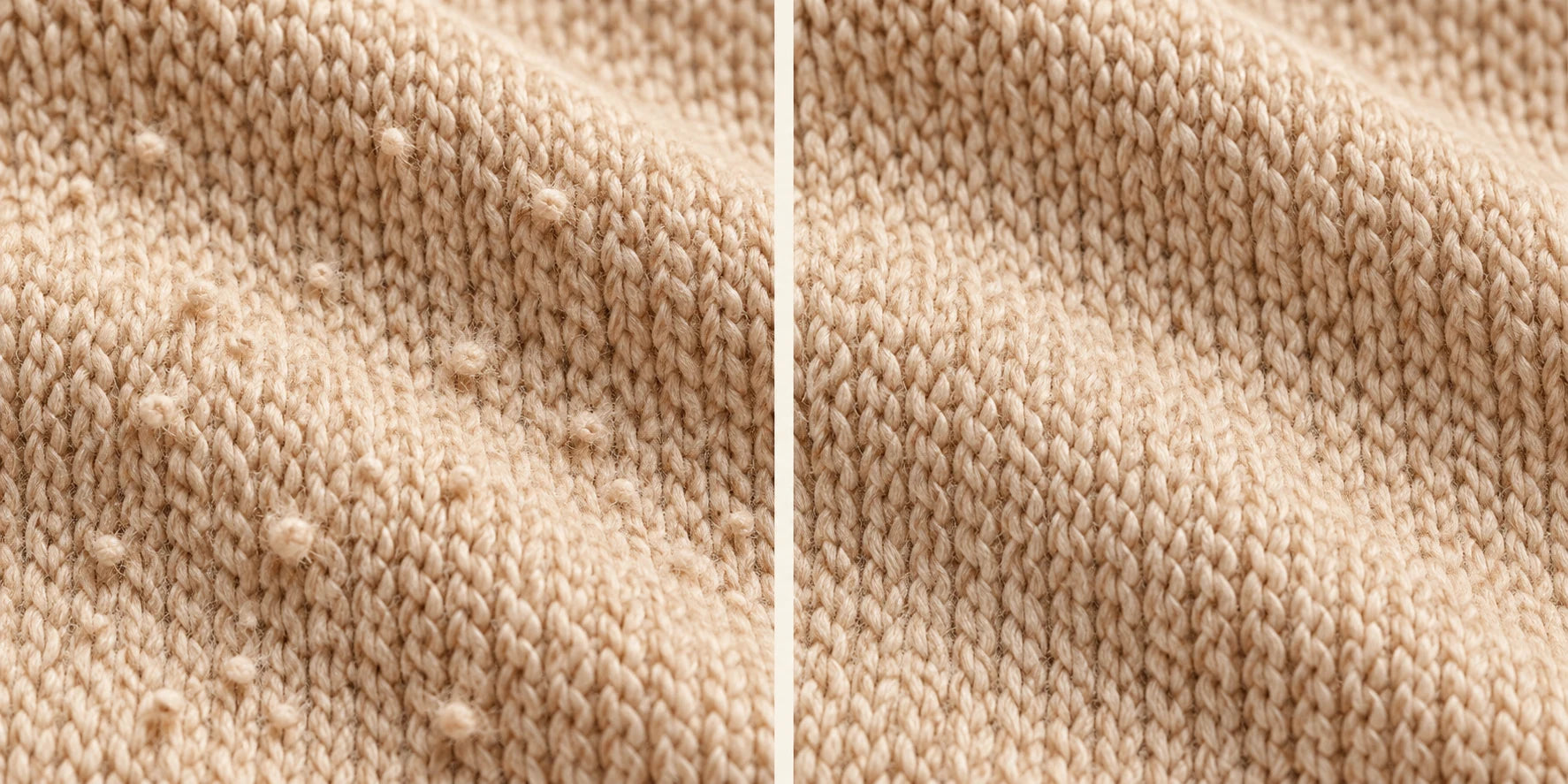 Illustration of a knitted surface with and without pills