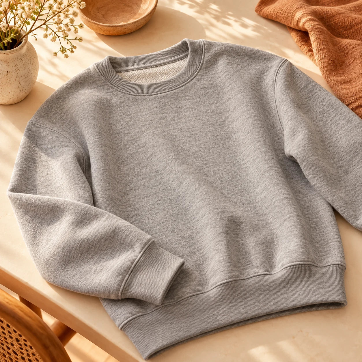 Grey sweatshirt ready for fabric care