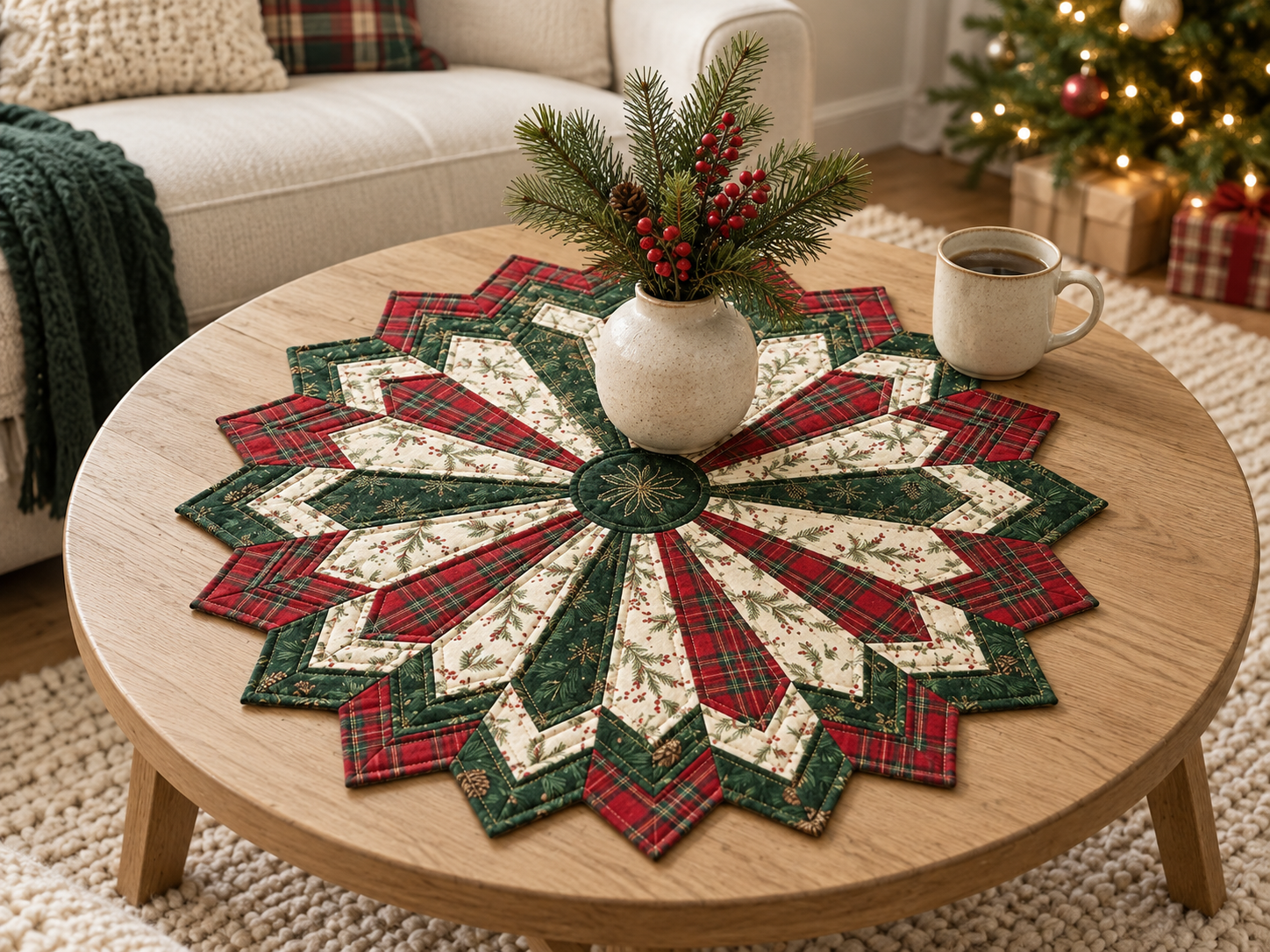 Christmas decor styling inspiration on a coffee table