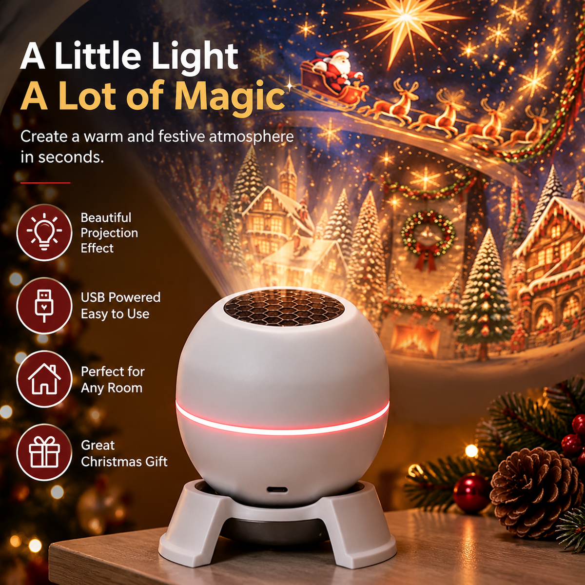 ✨ Christmas Projection Night Light – Turn Your Room Into a Holiday Wonderland-1