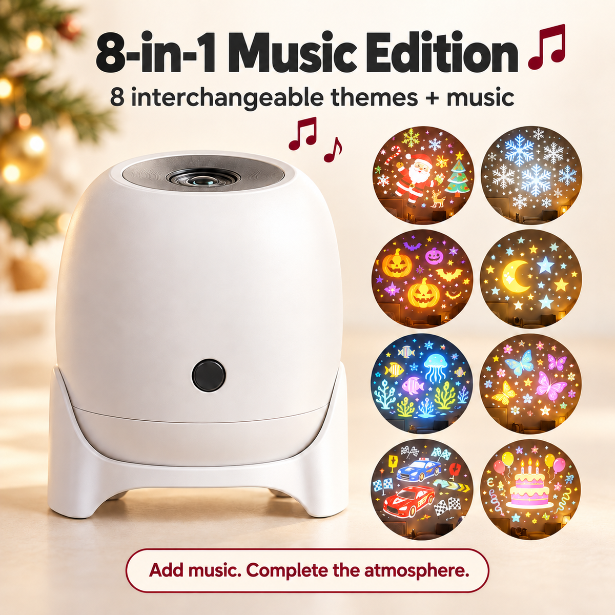Limited-Time Offer: 50% OFF✨Moving Holiday Pattern Projector – 8-Theme & Music Options
