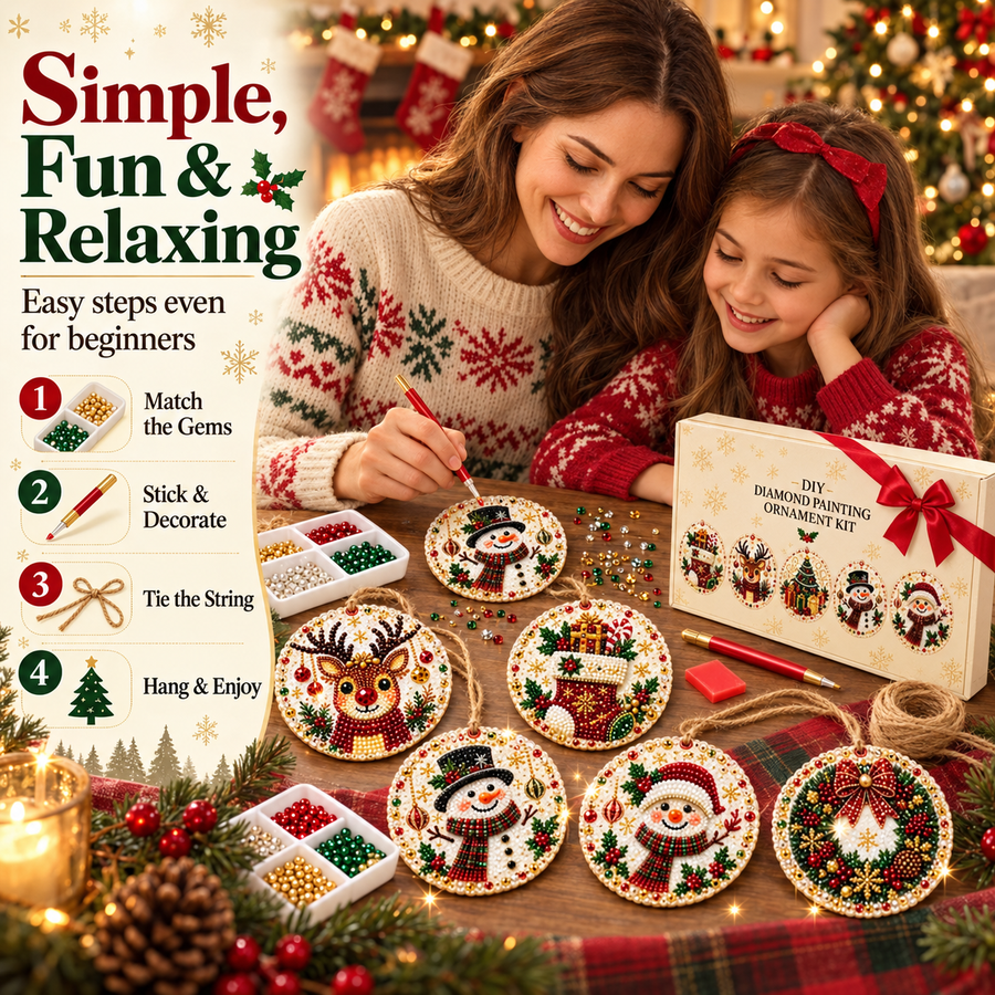 A parent and child enjoying the beginner-friendly Christmas ornament craft together