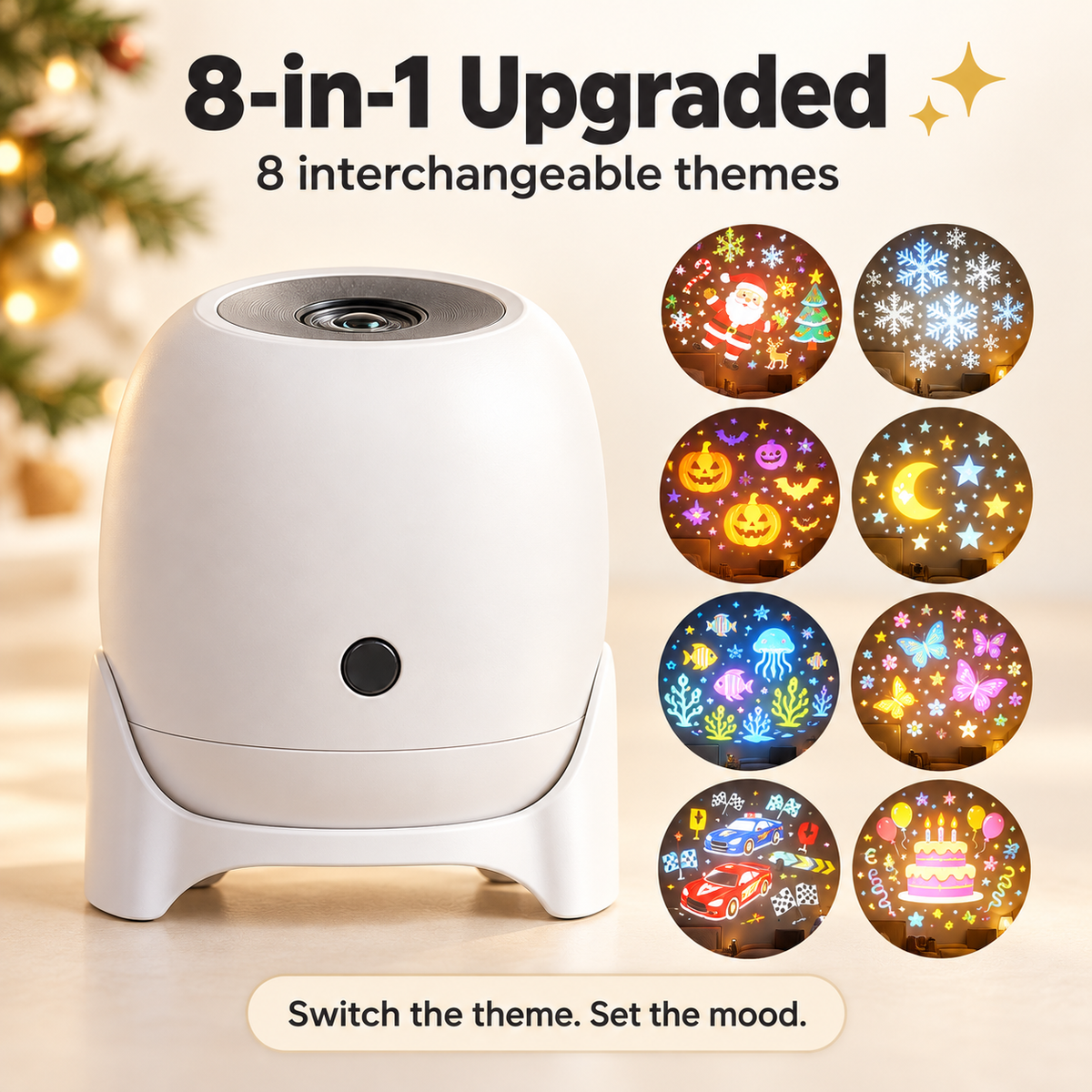 Limited-Time Offer: 50% OFF✨Moving Holiday Pattern Projector – 8-Theme & Music Options