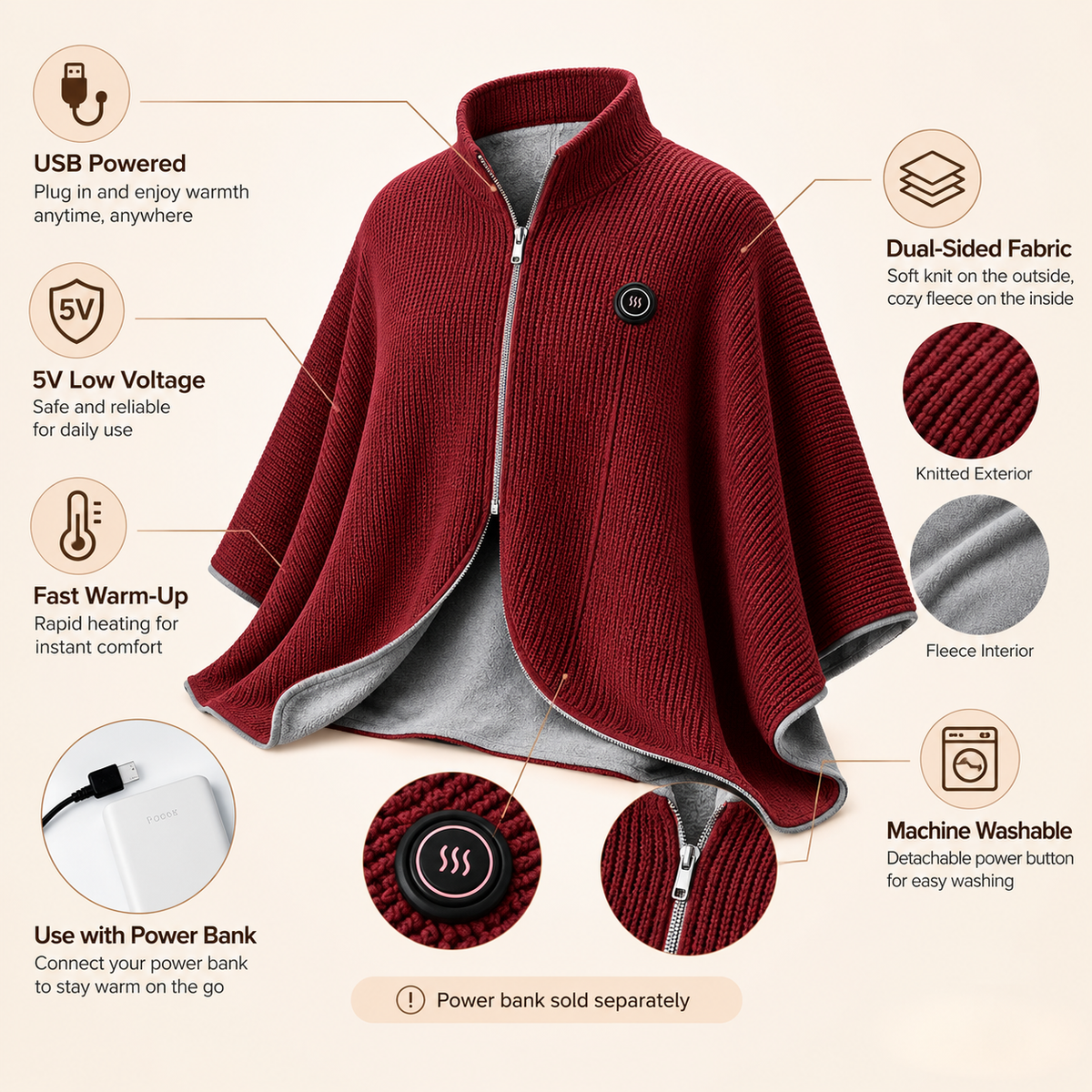 🔥 Today 50% Off 🔥 Wearable Heated Shawl — Your Everyday Layer of Warmth
