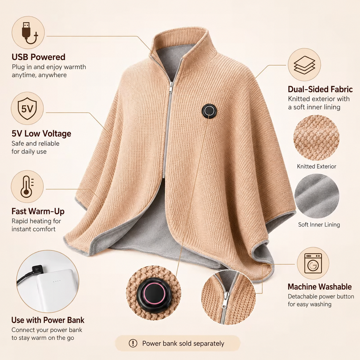 🔥 Today 50% Off 🔥 Wearable Heated Shawl — Your Everyday Layer of Warmth