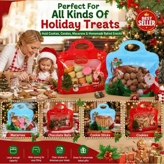 🎄 50% OFF | Christmas Self-Sealing Treat Bags – Cute Holiday Bags for Cookies & Candy 🎁