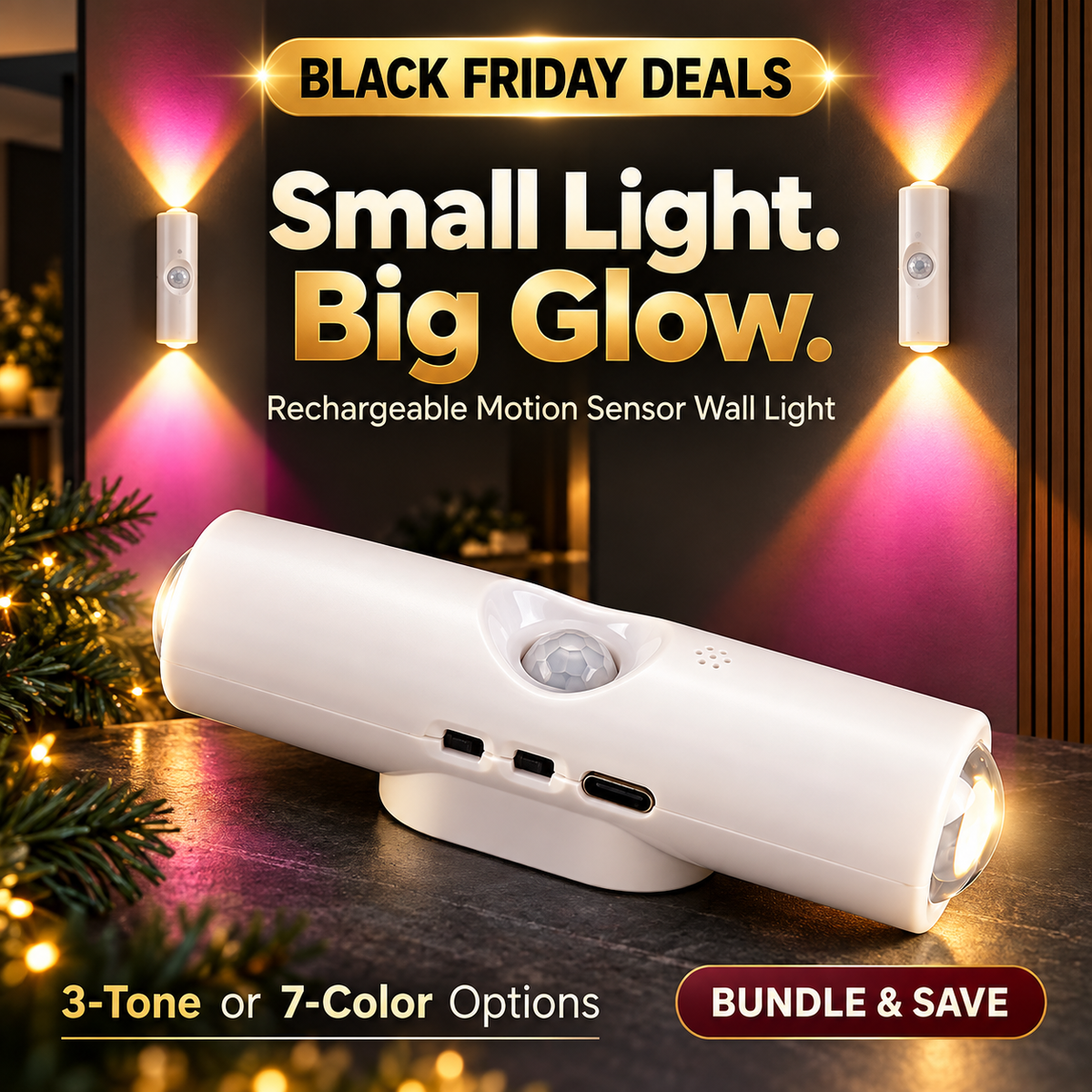 🎁 Christmas Buy 2, Get 1 Free | Rechargeable Motion Sensor Wall Light – 3-Tone or 7-Color-1