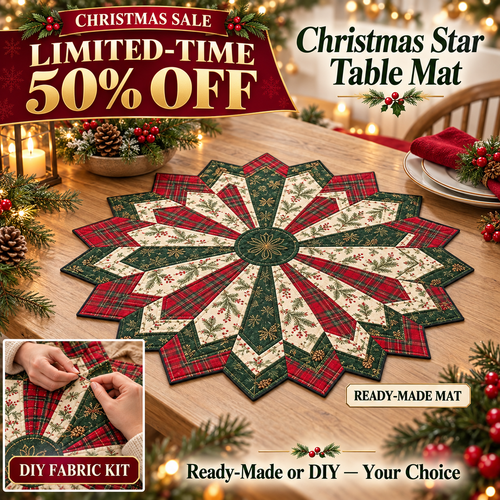 🎄 Limited-Time 50% OFF | Christmas Star Table Mat – Ready-Made or DIY Fabric Kit-1