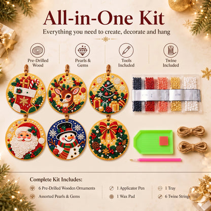 🎄 Christmas DIY Diamond Painting Ornament Kit – 6 Sparkling Ornaments ✨
