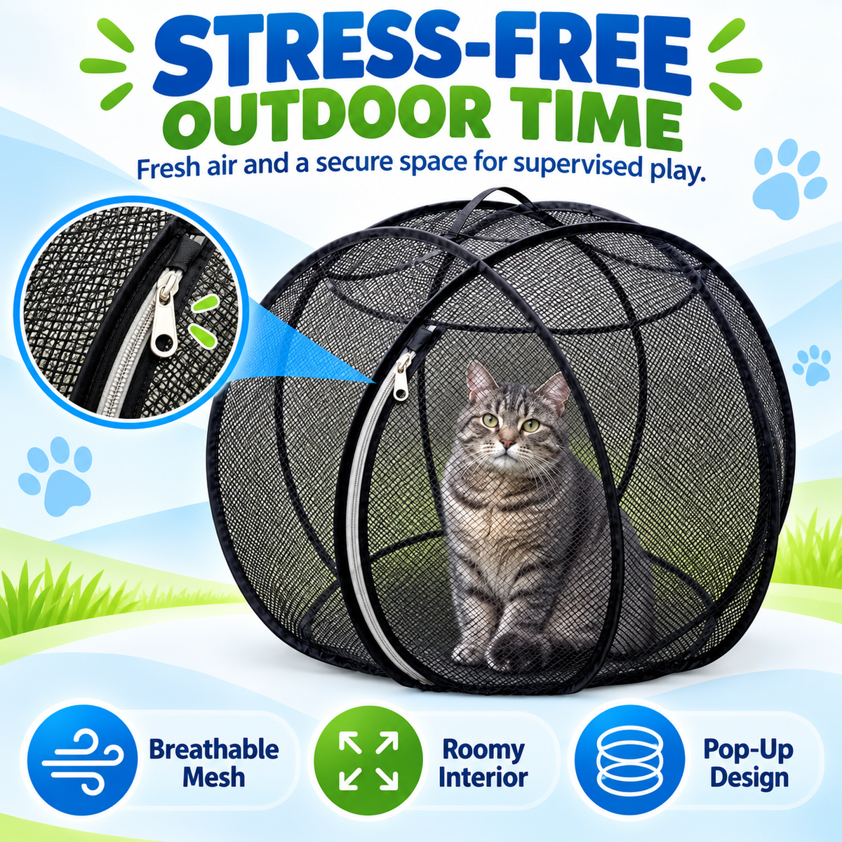 🐱🌿  A Little Adventure for Your Cat – Breathable Pop-Up Playpen-1