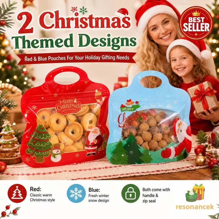 🎄 50% OFF | Christmas Self-Sealing Treat Bags – Cute Holiday Bags for Cookies & Candy 🎁