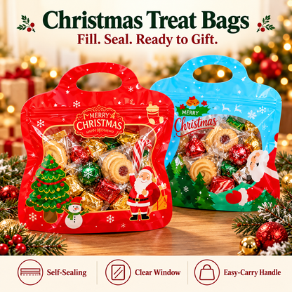🎄 50% OFF | Christmas Self-Sealing Treat Bags – Cute Holiday Bags for Cookies & Candy 🎁
