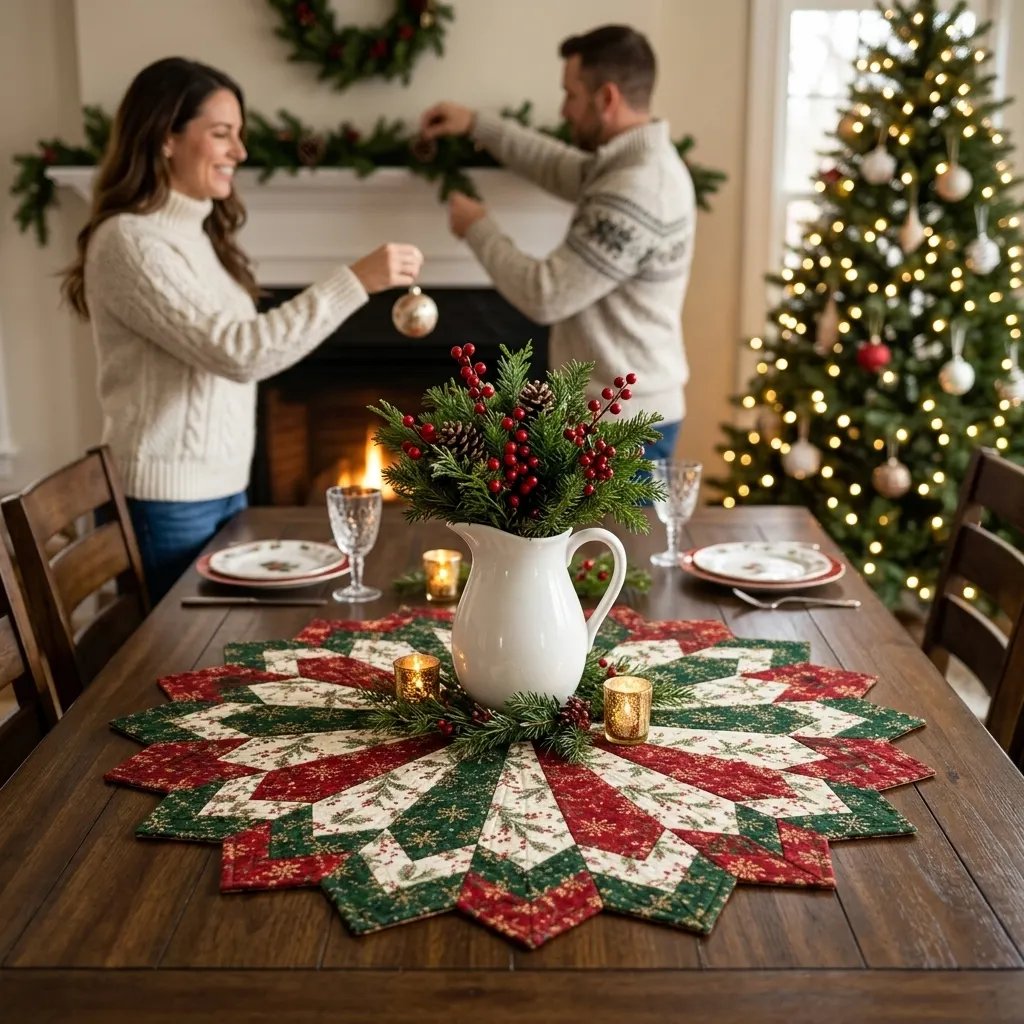 🎄 Limited-Time 50% OFF | Christmas Star Table Mat – Ready-Made or DIY Fabric Kit-1