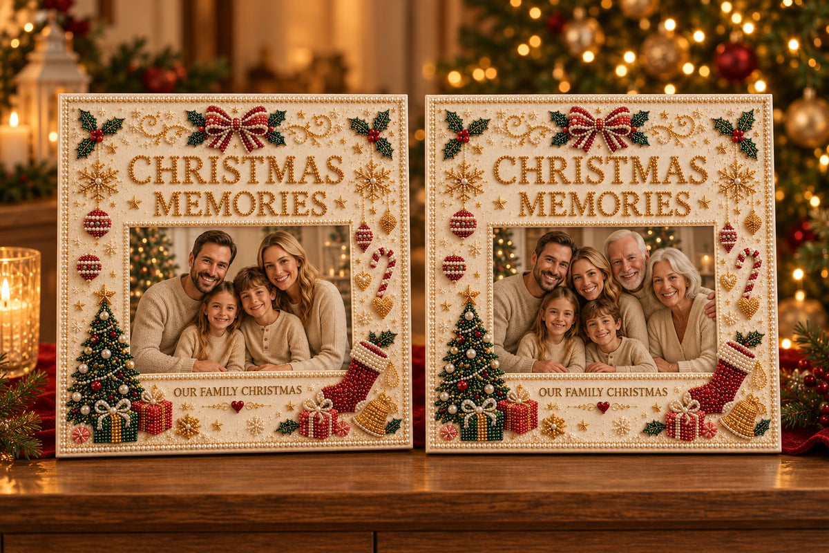 Two Christmas Memories frames with different family photos