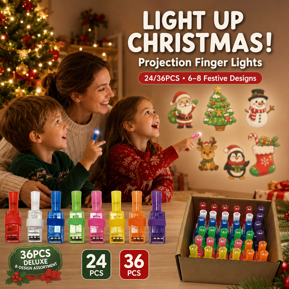 🎄 Christmas Finger Projector Lights – Stocking Stuffers & Party Favors