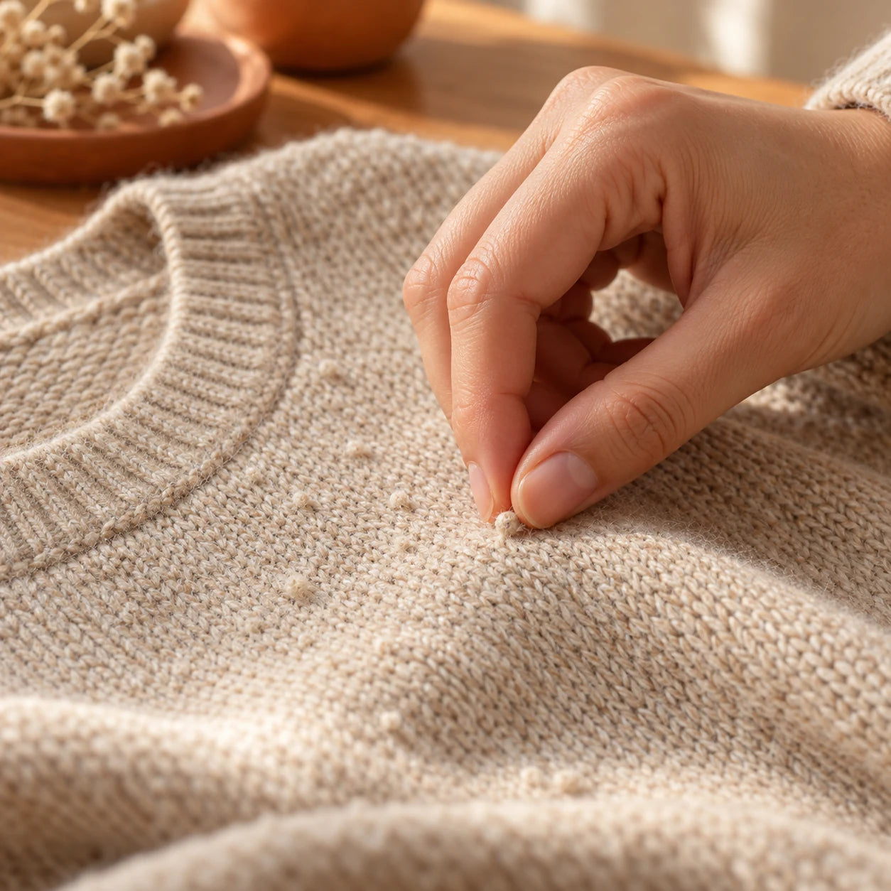 Removing a fabric pill by hand
