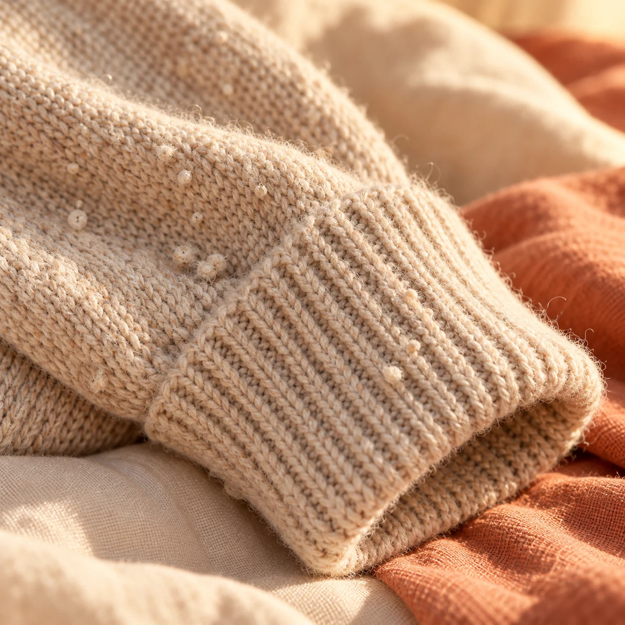 Small pills on a knitted sweater cuff