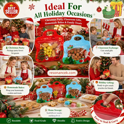 🎄 50% OFF | Christmas Self-Sealing Treat Bags – Cute Holiday Bags for Cookies & Candy 🎁