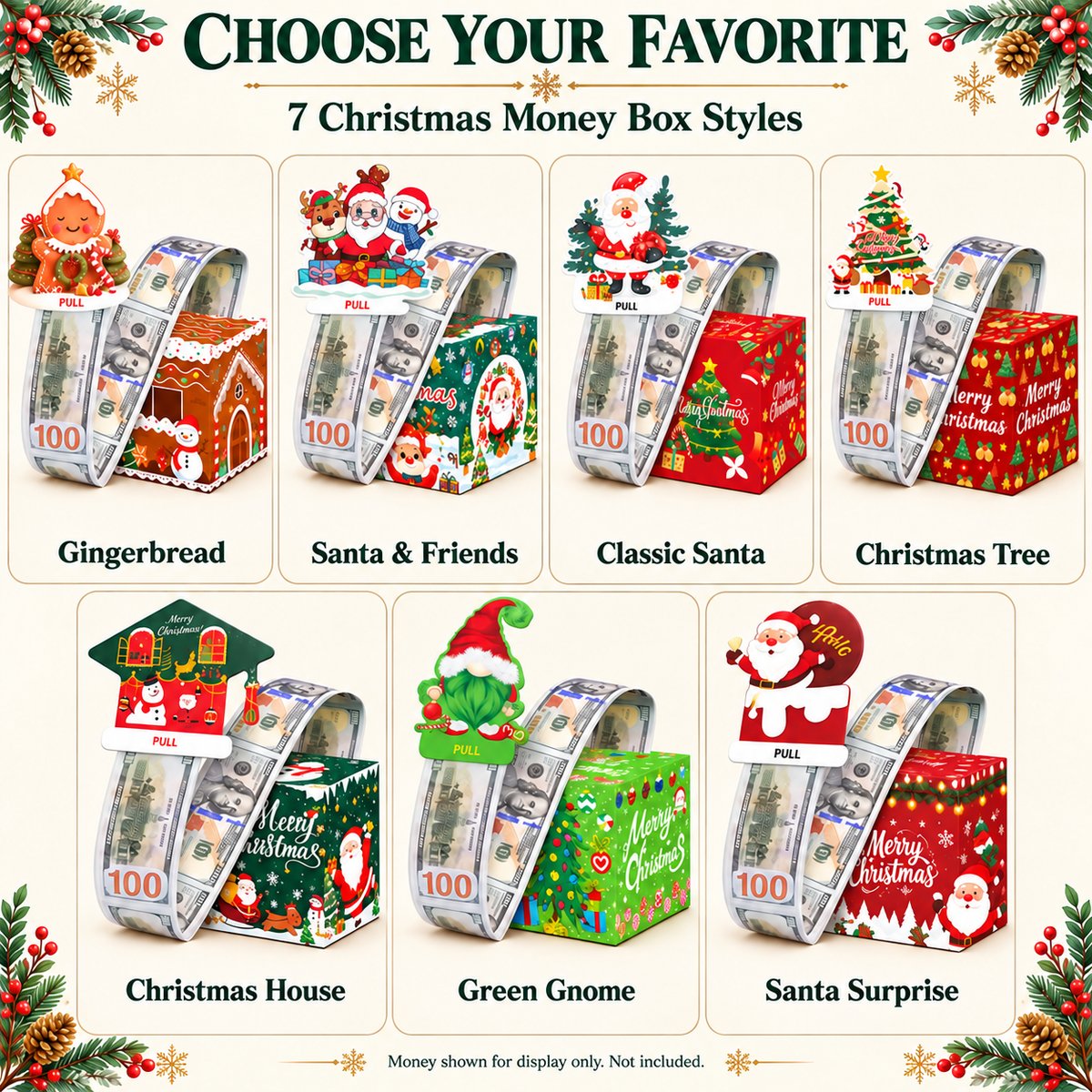 💵🎄 Christmas Money Pull Surprise Box 50 Fillable Pockets for Cash, Treats, Notes & More 🎁