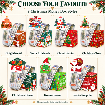 💵🎄 Christmas Money Pull Surprise Box 50 Fillable Pockets for Cash, Treats, Notes & More 🎁