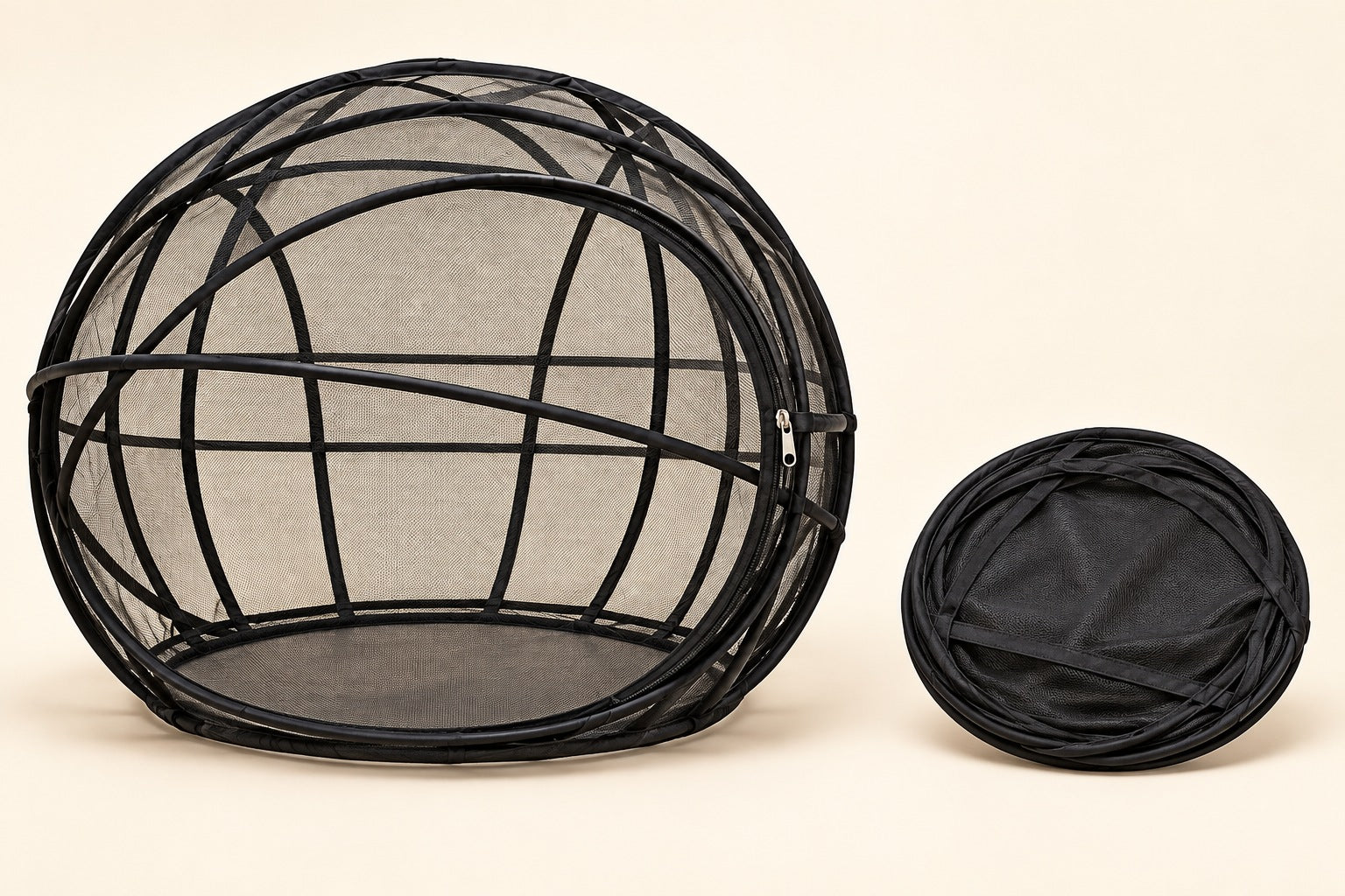 The playpen shown fully opened and folded flat