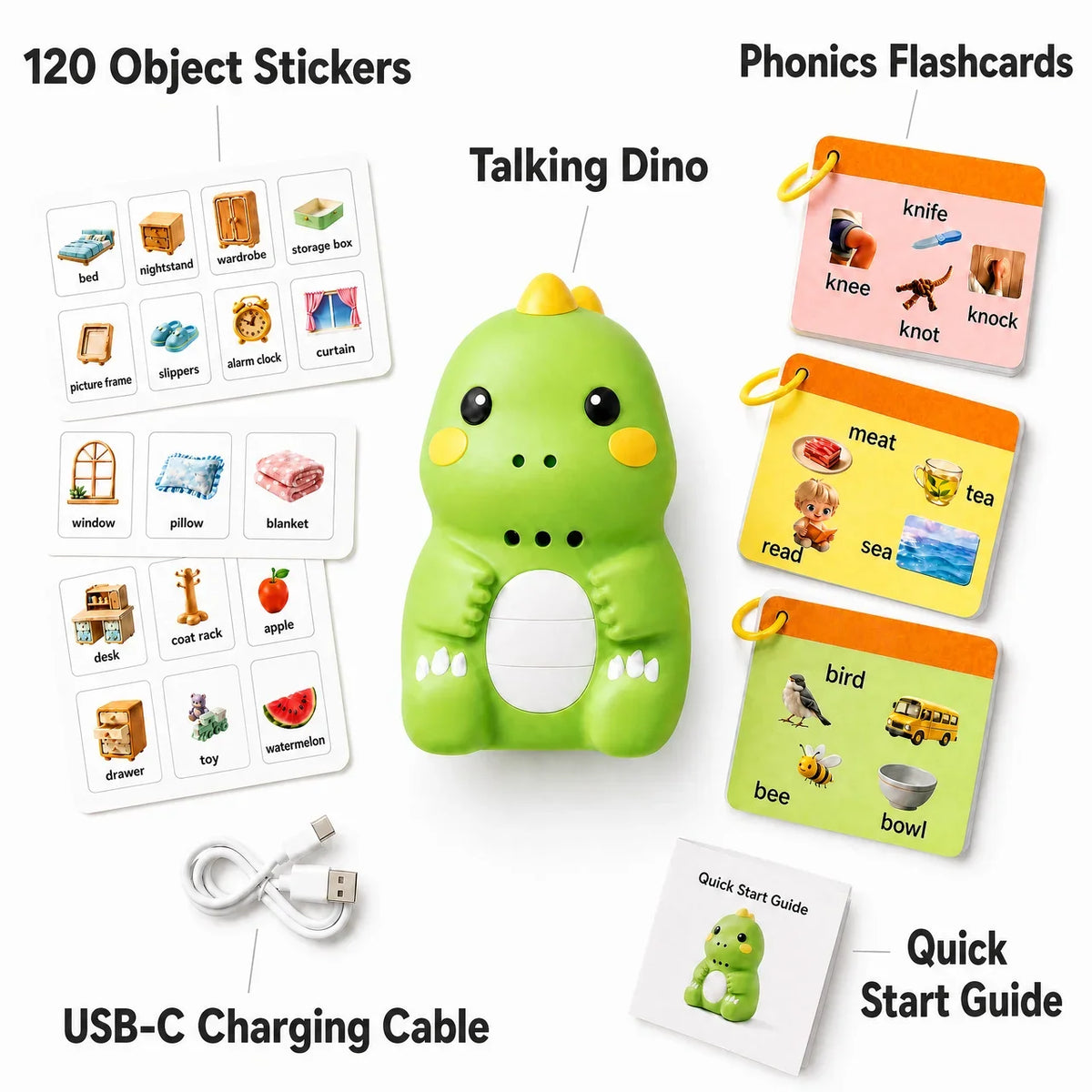 🦕Talking Dino – Interactive Learning Toy with Picture Cards & Stickers