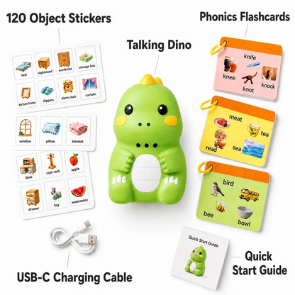 🦕Talking Dino – Interactive Learning Toy with Picture Cards & Stickers