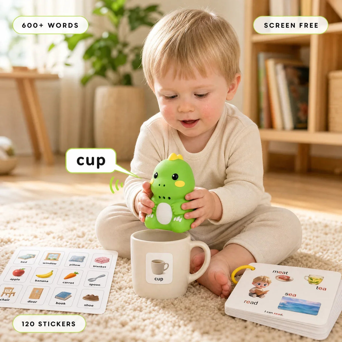 🦕Talking Dino – Interactive Learning Toy with Picture Cards & Stickers