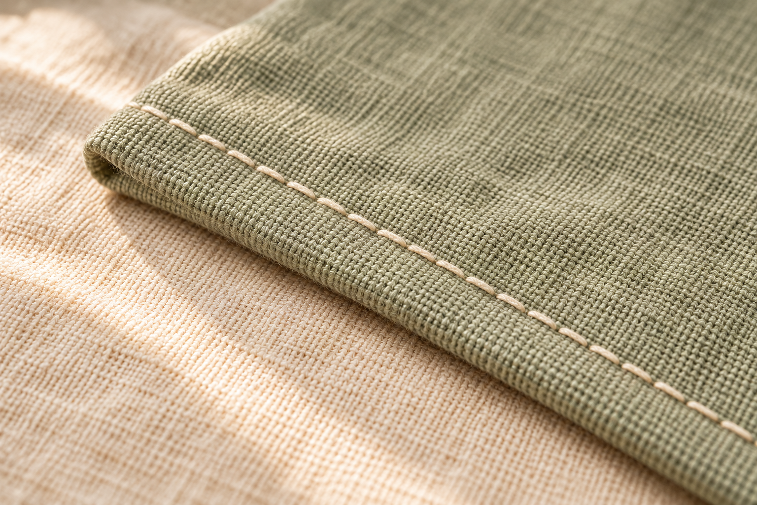 Illustration of a folded and stitched fabric edge
